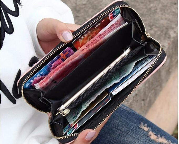 Planet Gates Women wallets leather wallet long style dollar price Women bag card holder cartoon cat coin purse  LS8723fb