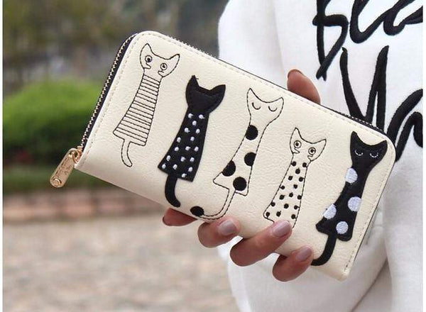 Planet Gates Women wallets leather wallet long style dollar price Women bag card holder cartoon cat coin purse  LS8723fb