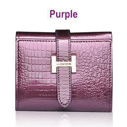 Planet Gates Women Wallets Patent Cow Leather Alligator Pattern Hasp Short Wallet Genuine Leather Female Small Purse Red
