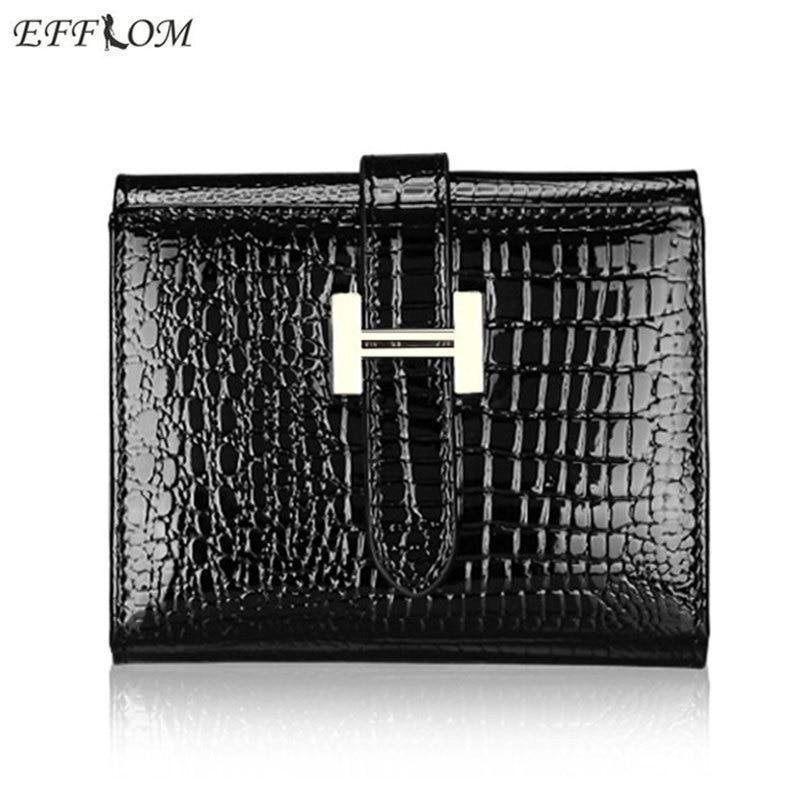 Planet Gates Women Wallets Patent Cow Leather Alligator Pattern Hasp Short Wallet Genuine Leather Female Small Purse Red