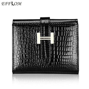 Planet Gates Women Wallets Patent Cow Leather Alligator Pattern Hasp Short Wallet Genuine Leather Female Small Purse Red