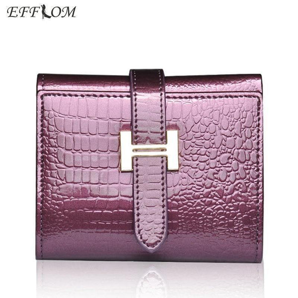 Planet Gates Women Wallets Patent Cow Leather Alligator Pattern Hasp Short Wallet Genuine Leather Female Small Purse Red