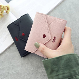 Planet Gates Women Wallets Purse  Mini Wallet Love Heart-shaped Embroidery Line Lychee Pattern Multifunctional Wallet 3 Fold Small Wallet