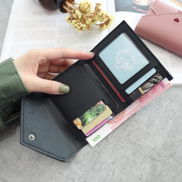 Planet Gates Women Wallets Purse  Mini Wallet Love Heart-shaped Embroidery Line Lychee Pattern Multifunctional Wallet 3 Fold Small Wallet