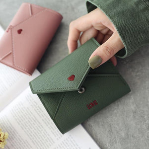 Planet Gates Women Wallets Purse  Mini Wallet Love Heart-shaped Embroidery Line Lychee Pattern Multifunctional Wallet 3 Fold Small Wallet