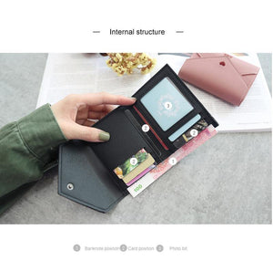 Planet Gates Women Wallets Purse  Mini Wallet Love Heart-shaped Embroidery Line Lychee Pattern Multifunctional Wallet 3 Fold Small Wallet