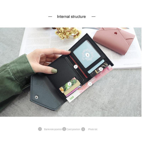 Planet Gates Women Wallets Purse  Mini Wallet Love Heart-shaped Embroidery Line Lychee Pattern Multifunctional Wallet 3 Fold Small Wallet