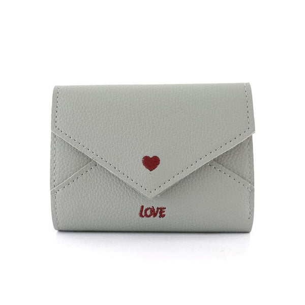 Planet Gates Women Wallets Purse  Mini Wallet Love Heart-shaped Embroidery Line Lychee Pattern Multifunctional Wallet 3 Fold Small Wallet