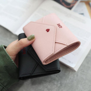 Planet Gates Women Wallets Purse  Mini Wallet Love Heart-shaped Embroidery Line Lychee Pattern Multifunctional Wallet 3 Fold Small Wallet