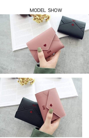 Planet Gates Women Wallets Purse  Mini Wallet Love Heart-shaped Embroidery Line Lychee Pattern Multifunctional Wallet 3 Fold Small Wallet