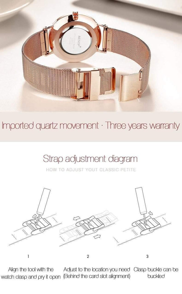 Rose Gold Luxury Ladies Watch Ultra thin Wrist Watch Quartz Clock Woman Watch  Milanese Steel relogio feminino - Planet Gates