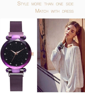 Planet Gates Women Watches Mesh Ladies Clock Magnet Buckle Starry Diamond Geometric Surface Casual Dress Quartz Wristwatch
