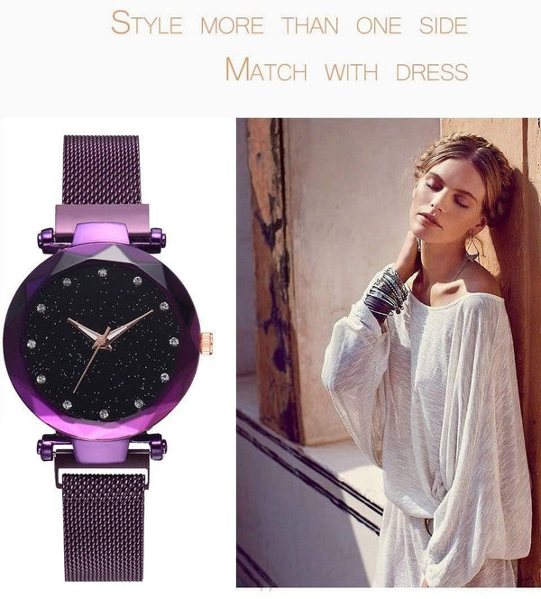 Planet Gates Women Watches Mesh Ladies Clock Magnet Buckle Starry Diamond Geometric Surface Casual Dress Quartz Wristwatch