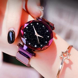 Planet Gates Women Watches Mesh Ladies Clock Magnet Buckle Starry Diamond Geometric Surface Casual Dress Quartz Wristwatch