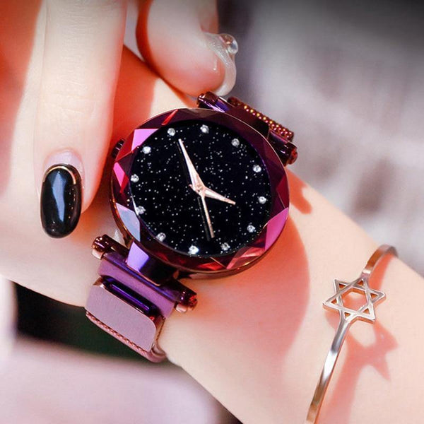 Planet Gates Women Watches Mesh Ladies Clock Magnet Buckle Starry Diamond Geometric Surface Casual Dress Quartz Wristwatch