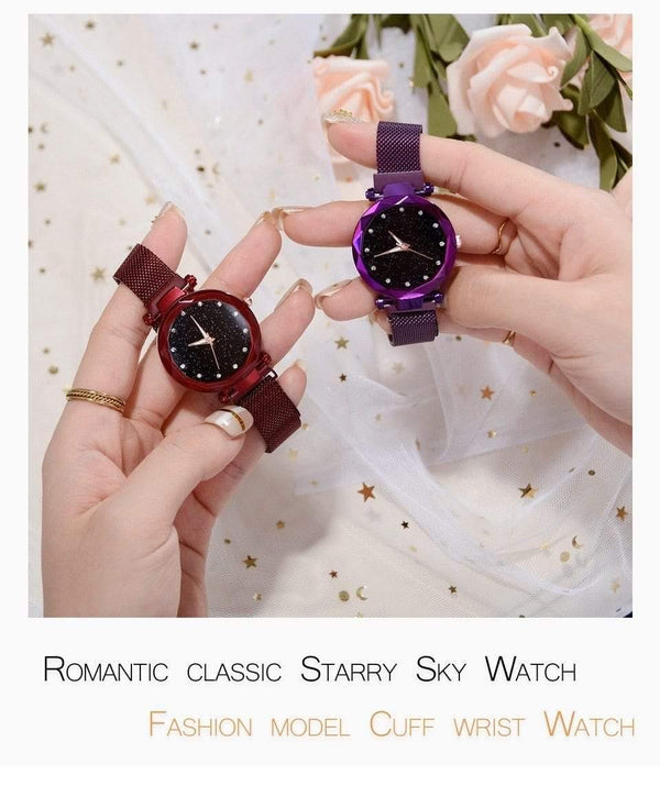 Planet Gates Women Watches Mesh Ladies Clock Magnet Buckle Starry Diamond Geometric Surface Casual Dress Quartz Wristwatch