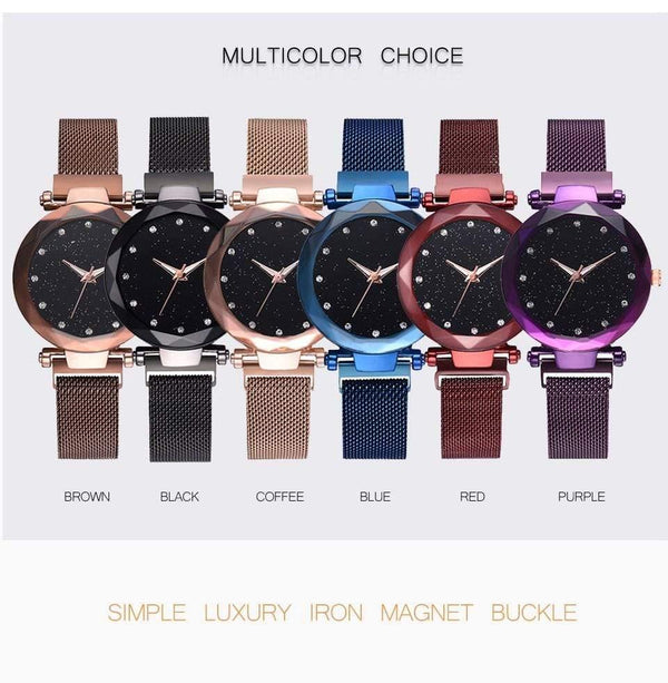Planet Gates Women Watches Mesh Ladies Clock Magnet Buckle Starry Diamond Geometric Surface Casual Dress Quartz Wristwatch