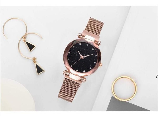 Planet Gates Women Watches Mesh Ladies Clock Magnet Buckle Starry Diamond Geometric Surface Casual Dress Quartz Wristwatch
