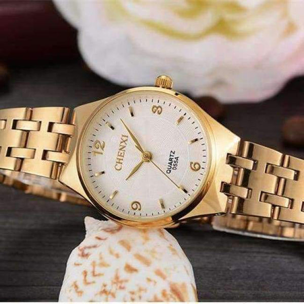 Planet Gates Дамски бял циферблат 2018 Нова мода CHENXI Маркови Дамски Мъжки Кварцов Часовник Рокля Ръчни Часовници Модни Ежедневни Двойки Златни Часовници За Влюбени