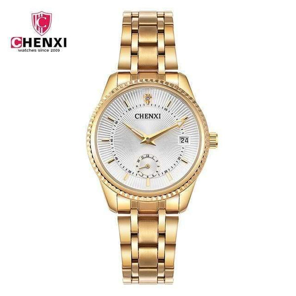 Planet Gates Women White Gold Watch Men Women Unique Design Calendar Stainless Steel Couple Lover's Wristwatch Golden Business Casual