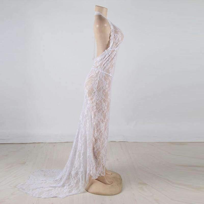 Planet Gates Women White Lace Long Full Slips Perspective Sexy Slips Hot Intimates Maxi Female Petticoat Nightgown