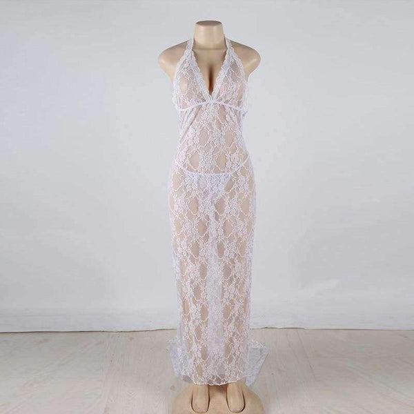 Planet Gates Women White Lace Long Full Slips Perspective Sexy Slips Hot Intimates Maxi Female Petticoat Nightgown