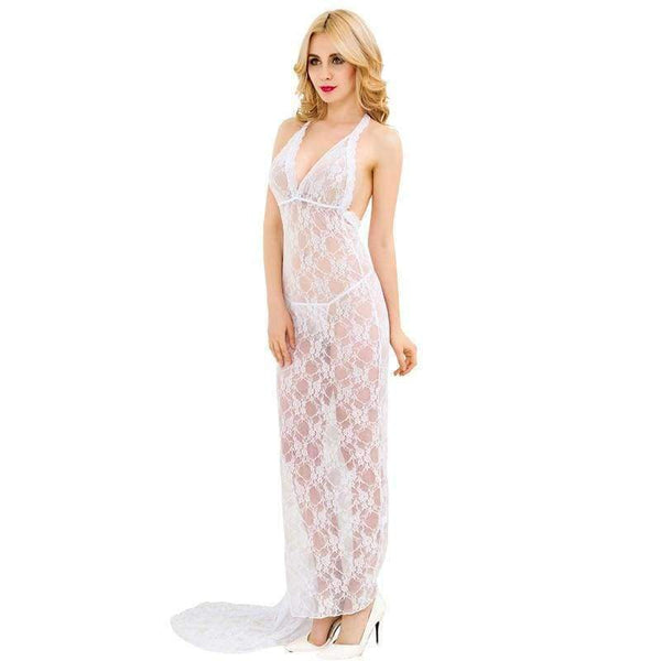 Planet Gates Women White Lace Long Full Slips Perspective Sexy Slips Hot Intimates Maxi Female Petticoat Nightgown