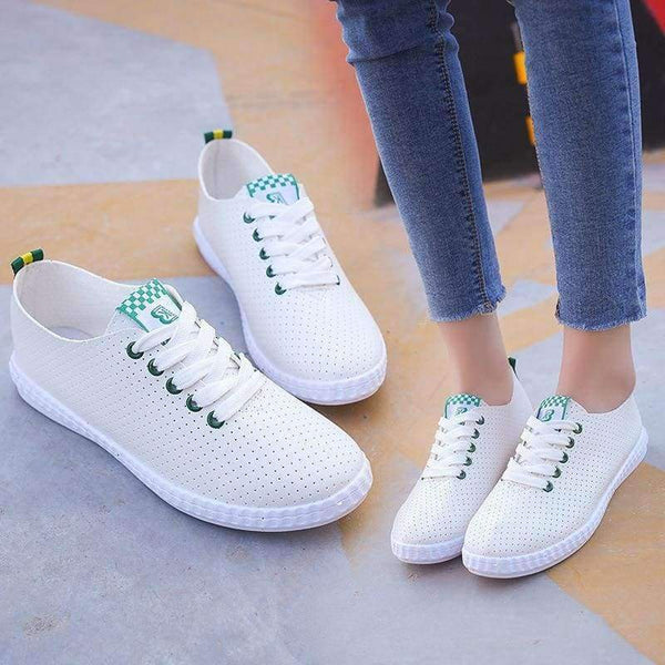Planet Gates Women White Shoes Casual Flats PU Leather Lace-up Hollow-out Breathable Sneakers Vulcanize Shoes 8H0269
