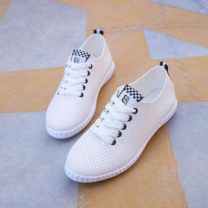 Planet Gates Women White Shoes Casual Flats PU Leather Lace-up Hollow-out Breathable Sneakers Vulcanize Shoes 8H0269
