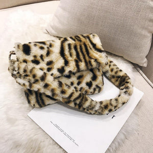 Planet Gates Women Winter Faux Fur Shoulder Bag Fashion Handbag lady Leopard print Handbags Female Party Small Girls Tote Bag Christmas Gift