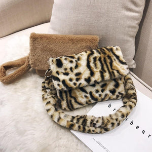 Planet Gates Women Winter Faux Fur Shoulder Bag Fashion Handbag lady Leopard print Handbags Female Party Small Girls Tote Bag Christmas Gift