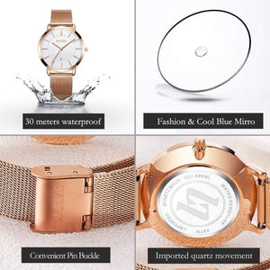Planet Gates Women Woman Watch  Brand Female Watch Golden Stainless Steel Ladies Ultra thin Quartz Wrist Watches Luxury Water Resistant Clock