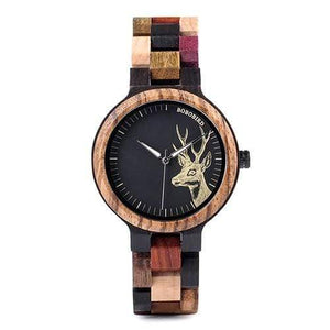 Planet Gates Womens 38mm Quartz Watch Men reloj mujer Elk Engraving Wooden Women Watches in Wood Box relogio masculino Great Gift for Lover