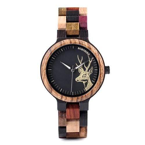 Planet Gates Womens 38mm Quartz Watch Men reloj mujer Elk Engraving Wooden Women Watches in Wood Box relogio masculino Great Gift for Lover