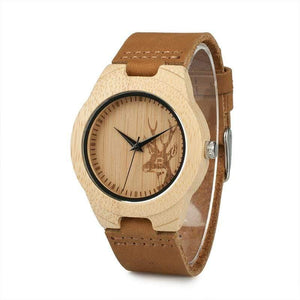 Planet Gates Womens / China Watch Men Elk Deer Head Bamboo Engraving Watches Women with Genuine Leather Lovers' Wristwatches relogio masculino