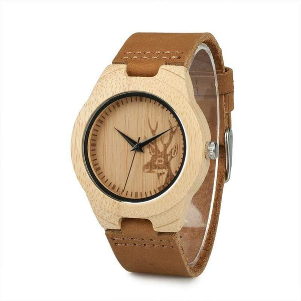 Planet Gates Womens / China Watch Men Elk Deer Head Bamboo Engraving Watches Women with Genuine Leather Lovers' Wristwatches relogio masculino