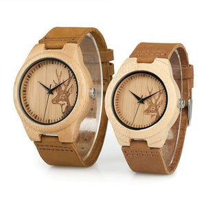 Planet Gates Womens / China Watch Men Elk Deer Head Bamboo Engraving Watches Women with Genuine Leather Lovers' Wristwatches relogio masculino