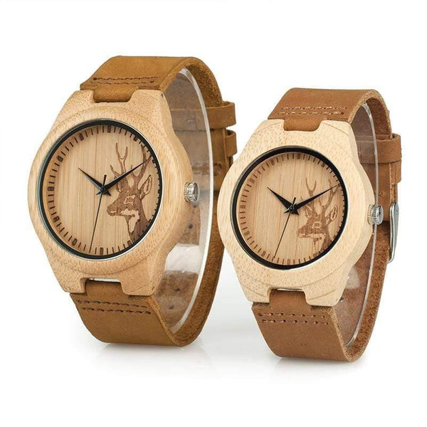 Planet Gates Womens / China Watch Men Elk Deer Head Bamboo Engraving Watches Women with Genuine Leather Lovers' Wristwatches relogio masculino