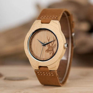 Planet Gates Womens / China Watch Men Elk Deer Head Bamboo Engraving Watches Women with Genuine Leather Lovers' Wristwatches relogio masculino