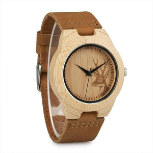 Planet Gates Womens / China Watch Men Elk Deer Head Bamboo Engraving Watches Women with Genuine Leather Lovers' Wristwatches relogio masculino