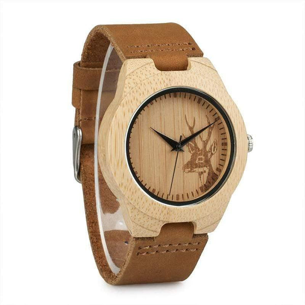 Planet Gates Womens / China Watch Men Elk Deer Head Bamboo Engraving Watches Women with Genuine Leather Lovers' Wristwatches relogio masculino