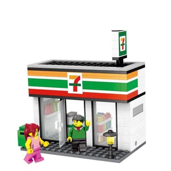 Planet Gates Wood City Series Mini Street Model Store Shop with McDonald`s Coffee Apple house Building Blocks Toys Hotsale Compatible