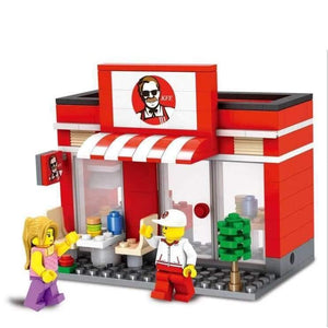 Planet Gates Wood City Series Mini Street Model Store Shop with McDonald`s Coffee Apple house Building Blocks Toys Hotsale Compatible