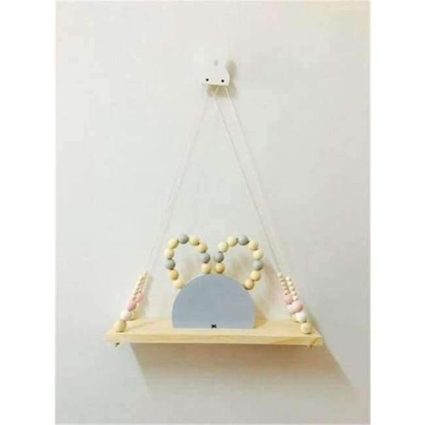 Planet Gates wood color white pin Bedroom wall shelves DIY Original Wood Beads Wall Shelf Storage Shelves Organization swing shelves Home Decor