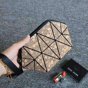 Planet Gates wood grain Geometric semi circle cosmetic bag for women toiletry bag fashional makeup bag brand