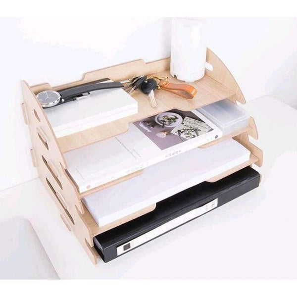 Planet Gates Wood Hand Made Desk Organizer Office School Supplies Desk Accessories Organizer 4 Layers File Tray Book Holder