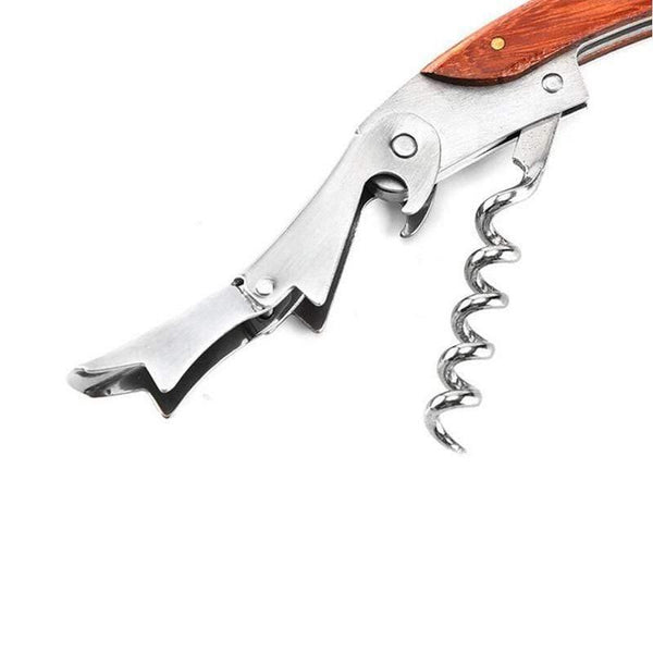 Wood Handle Stainless Corkscrew Double Hinge Waiters Wine Bottle Opener Wholesale Price