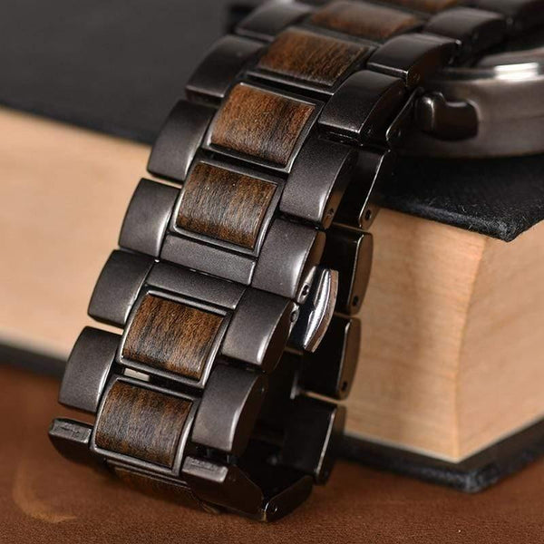 Planet Gates Wood Stainless Steel Men Watch Stylish Wooden Timepieces Chronograph Quartz Watches relogio masculino W-Q26