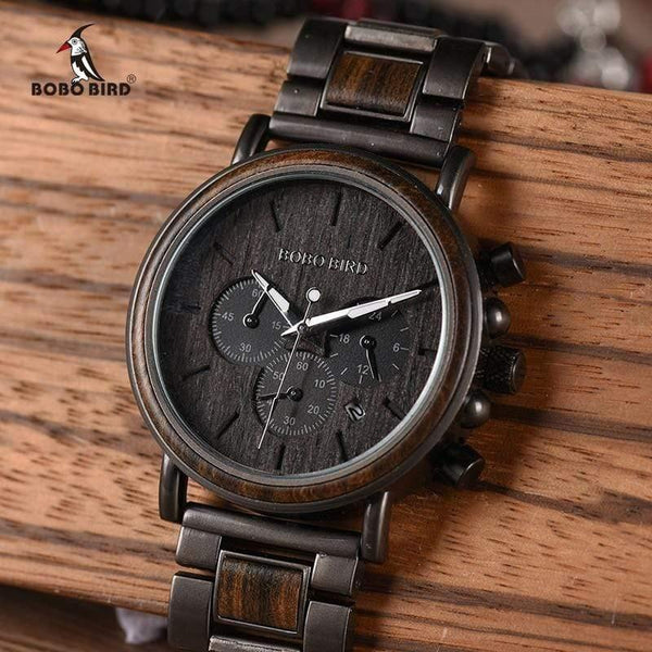 Planet Gates Wood Stainless Steel Men Watch Stylish Wooden Timepieces Chronograph Quartz Watches relogio masculino W-Q26