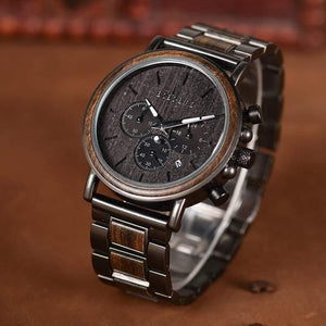 Planet Gates Wood Stainless Steel Men Watch Stylish Wooden Timepieces Chronograph Quartz Watches relogio masculino W-Q26